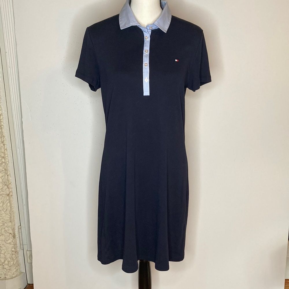 Tommy Hilfiger Dress Polo Style Navy Blue & White Preppy Casual Dress